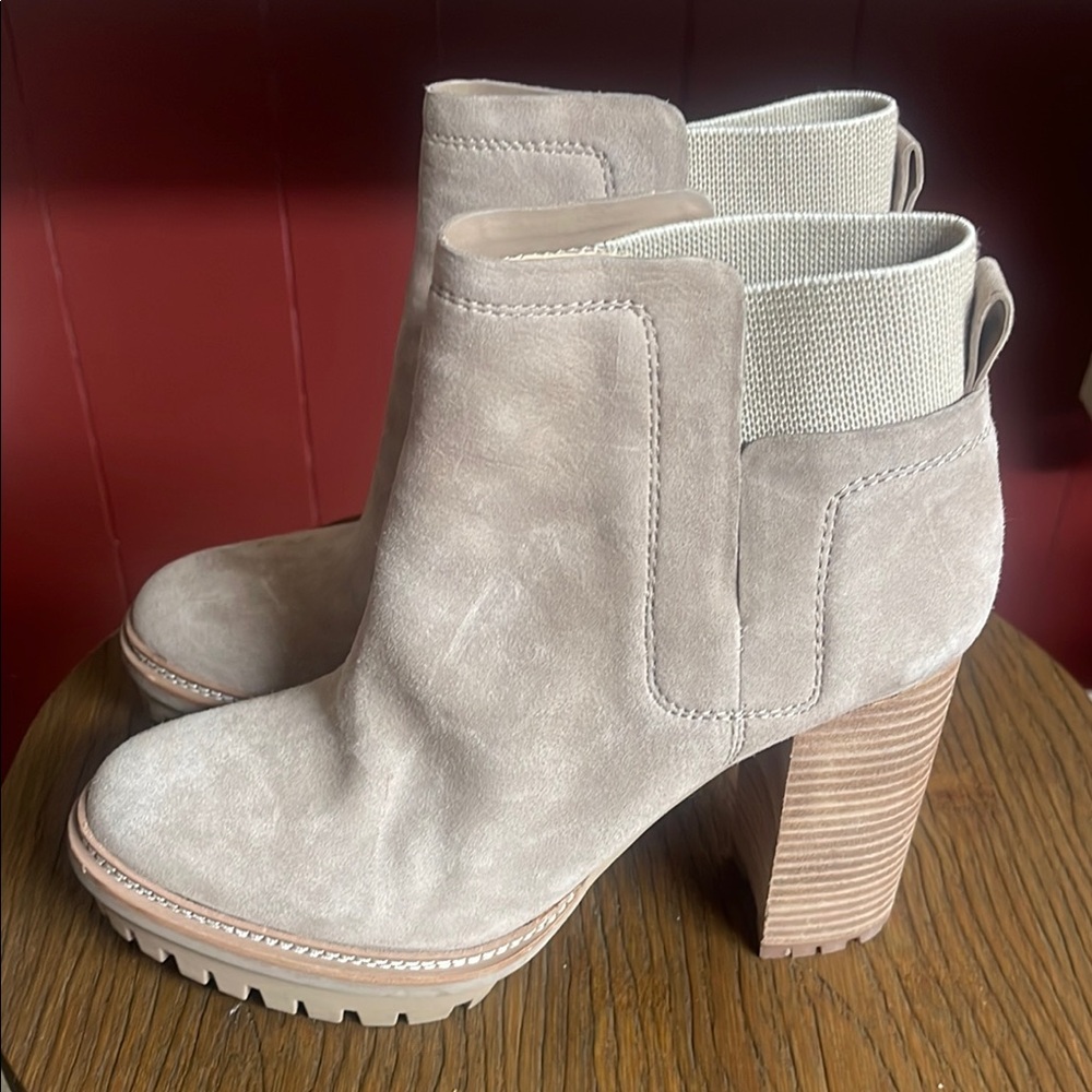 Vince Camuto Cream Heeled Boots with Suede Finish - Picture 5 of 12